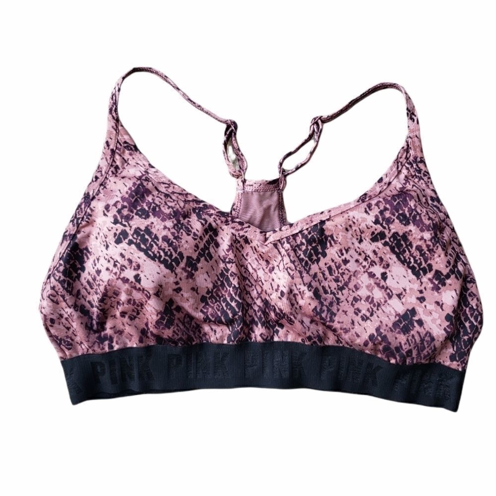 Pink VS Snakeskin Python Black Blush Sports Bra - Picture 2 of 8
